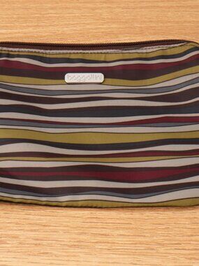 Baggallini Zip Pouch Travel Pouch Bag Multi-Color Striped 9" X 6.25"